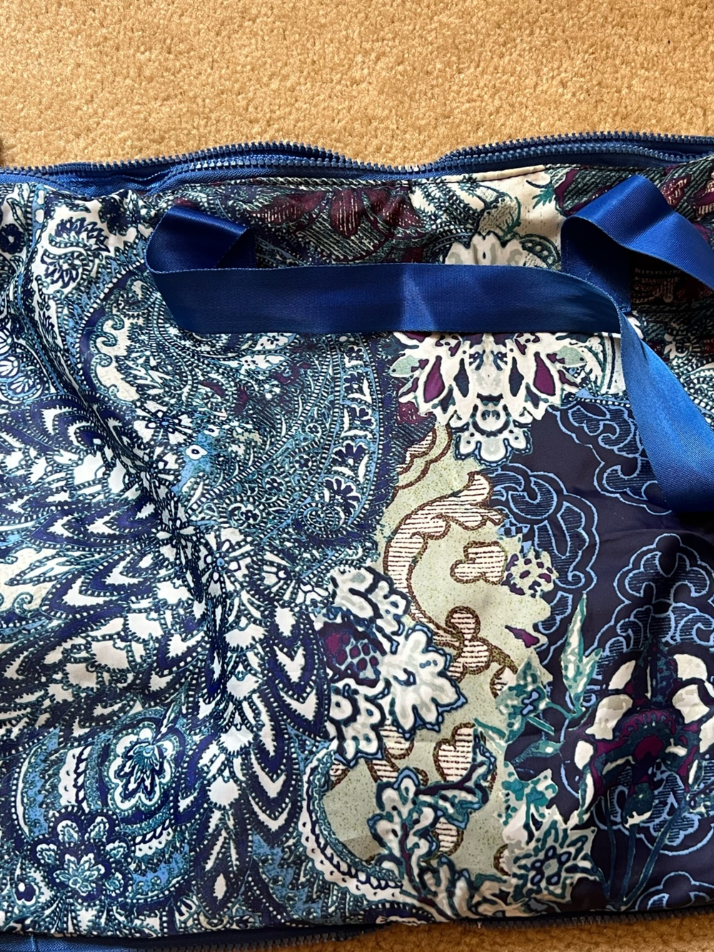 Chico's Packable Foldable Travel Tote Bag Paisley Blue Purple Large Expandable - Picture 6 of 13